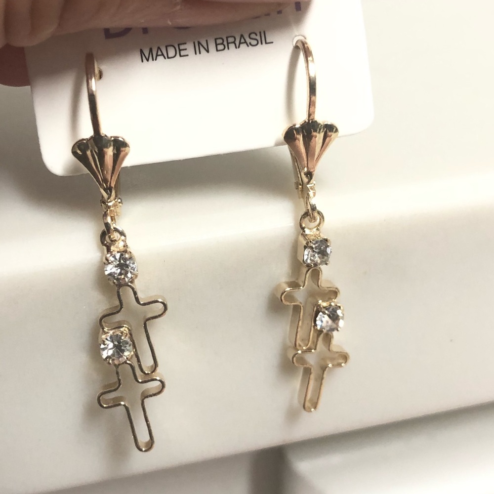 18k Gold Filled Cross Earrings - Picture 3 of 5